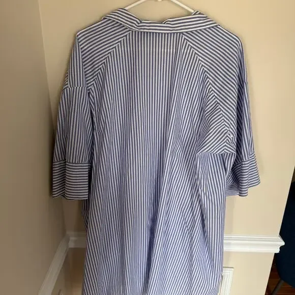 Zara Women’s Tunic-Like Blue and White Stripe Button Down Collared Top Summer - Picture 5 of 10